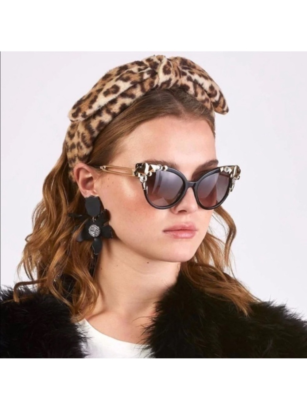 LELE SADOUGHI Veronica Leopard Fleece Bow Headband.